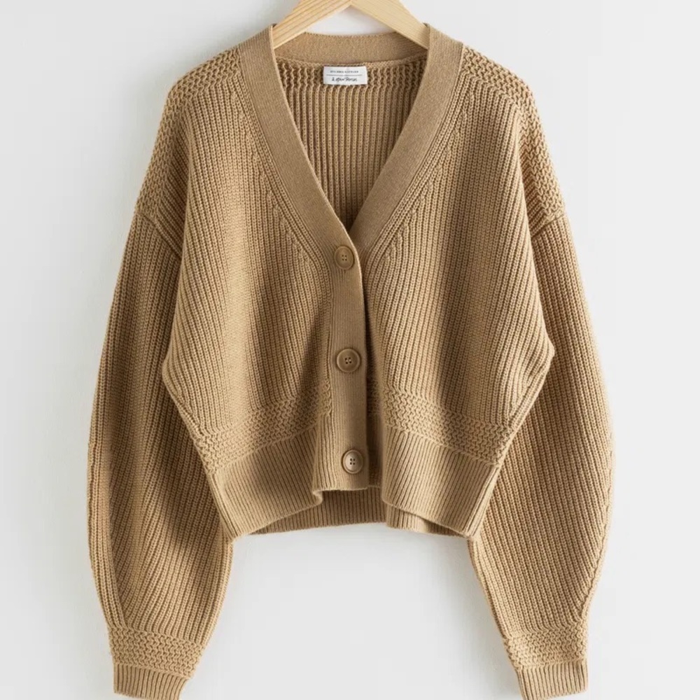 & Other Stories Tan Cropped Cardigan Sweater